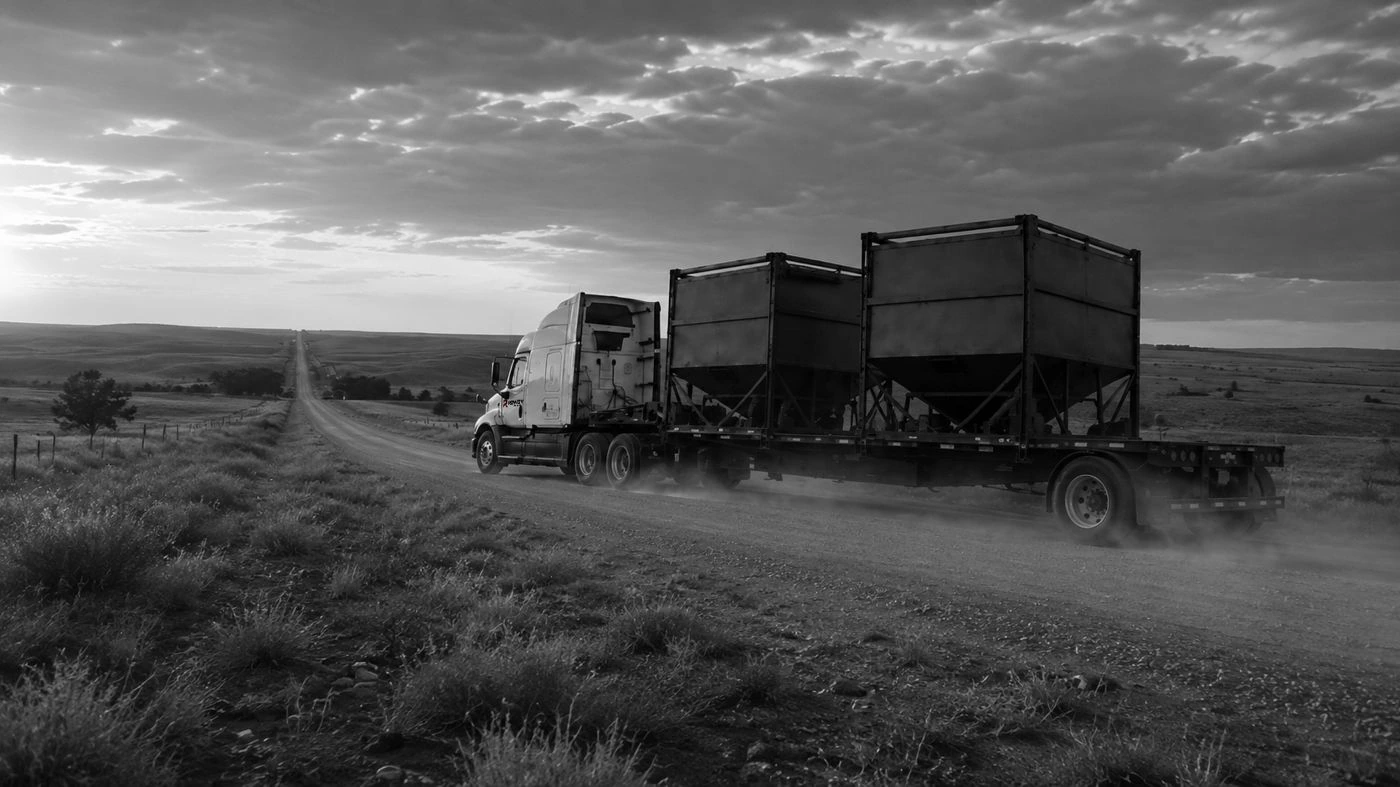 ROWDY Transport double box chassis hauling frac sand in West Texas